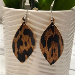 Leopard print leather stamp earrings